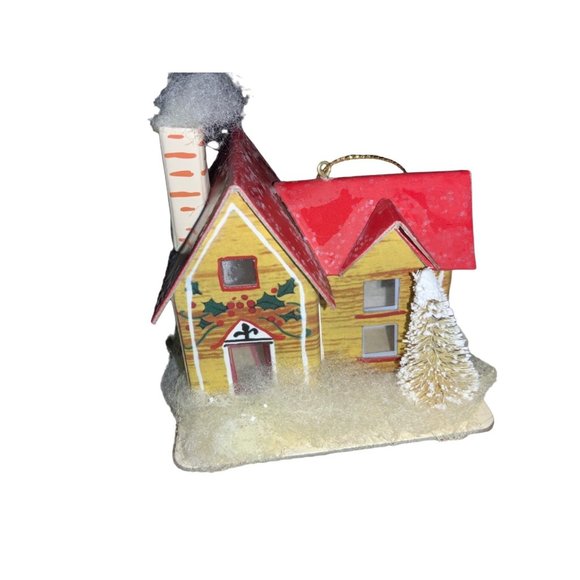 Cardboard Christmas Village House Ornament - Picture 1 of 10
